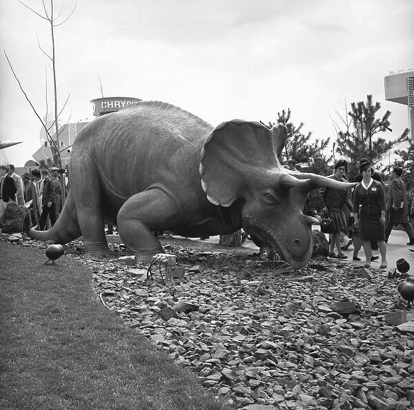 Triceratops model at jurassic park, (B&W)
