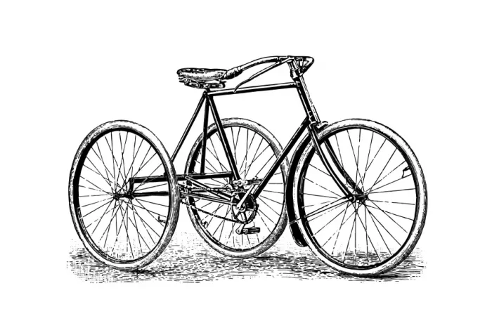 Framed Print : Tricycle. Antique illustration engraving of tricycle isolated on white Framed Print : Tricycle. Antique illustration engraving of tricycle isolated on white