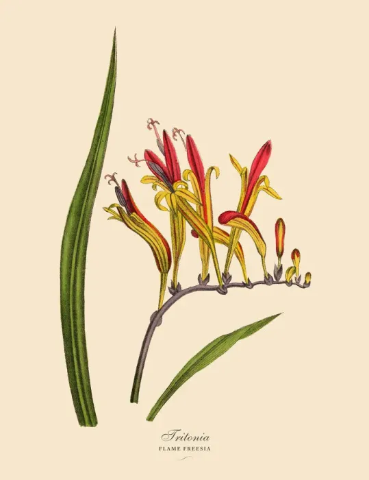 Framed Print : Tritonia or Flame Freesia Plants, Victorian Botanical Illustration
