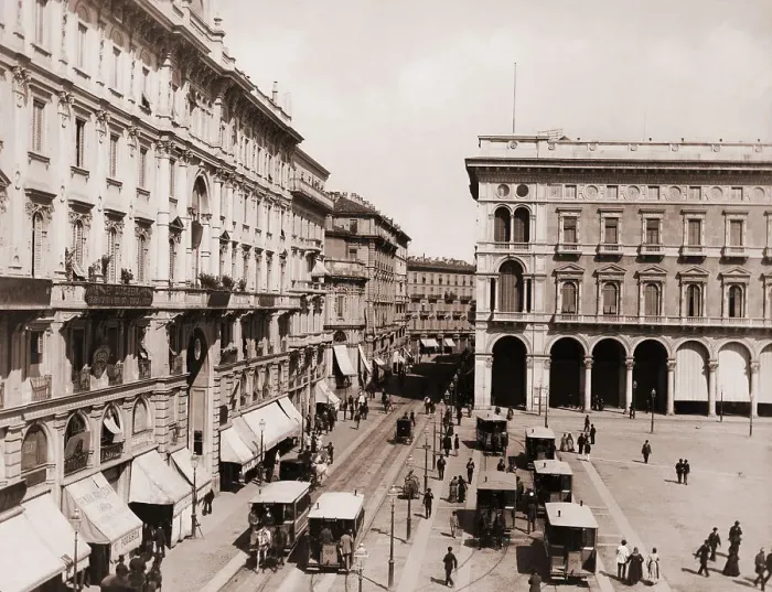 Framed Print : Trolleys in the Plaza in Milan
