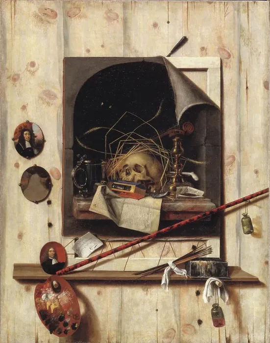 Framed Print : Trompe L´Oeil With Vanitas Still Life Framed Print : Trompe L´Oeil With Vanitas Still Life