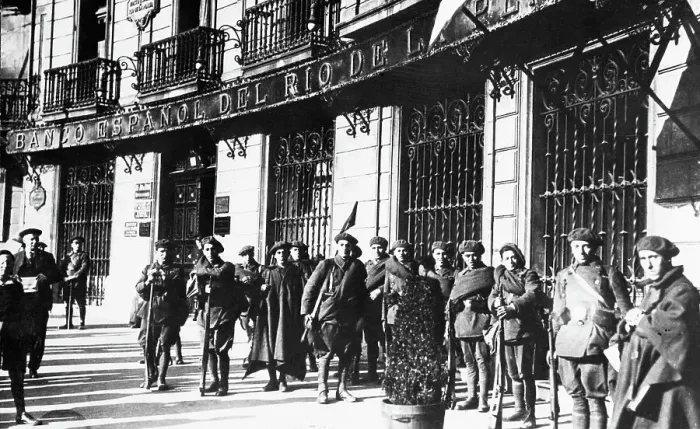 Framed Print : Troops Guarding Banks Against Communists
