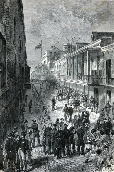 Framed Print : Troops Occupying St.Louis Street Framed Print : Troops Occupying St.Louis Street