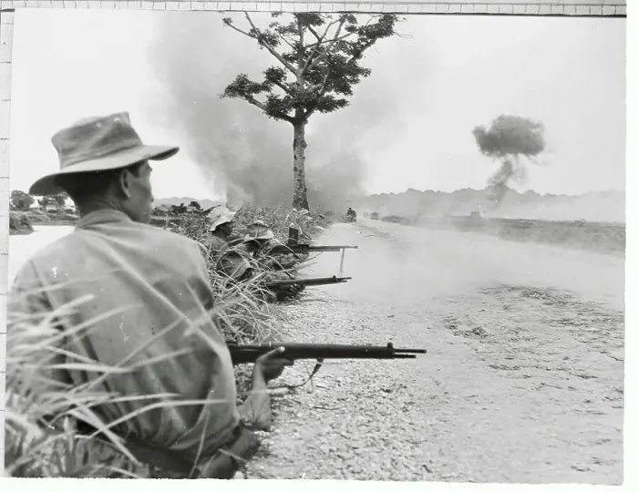 Framed Print : Troops in Position with Rifles