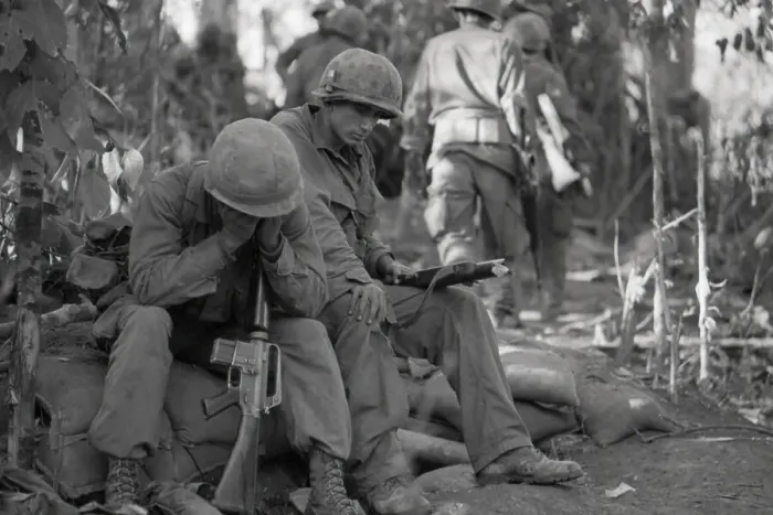 Framed Print : Troops Rest After Taking Hill 875 Framed Print : Troops Rest After Taking Hill 875