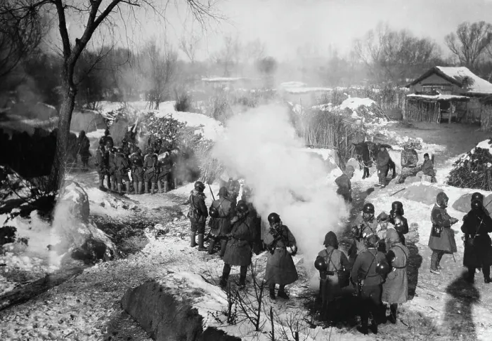 Framed Print : Troops Warm Themselves at Fires Framed Print : Troops Warm Themselves at Fires