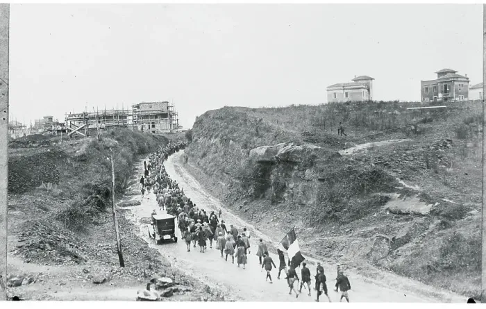 Framed Print : Troops on Winding Road Framed Print : Troops on Winding Road