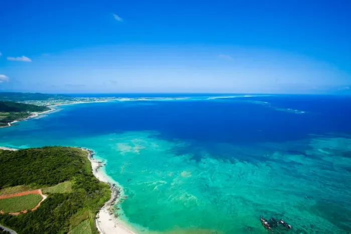 Framed Print : Tropical island and coral reef from above, Okinawa Framed Print : Tropical island and coral reef from above, Okinawa