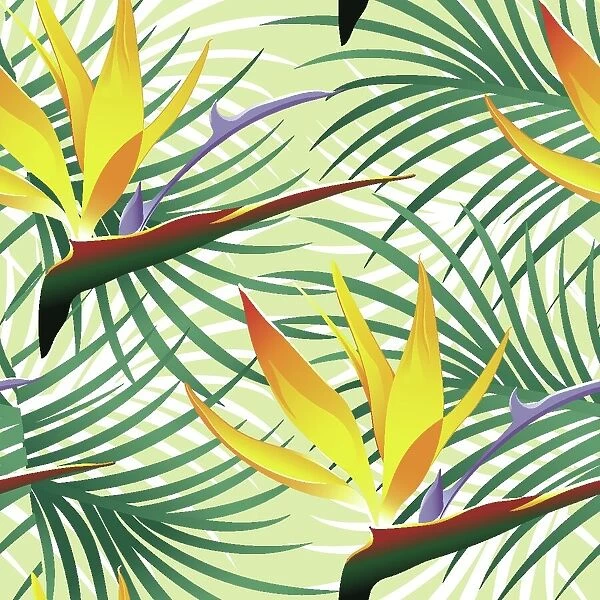 Tropical Pattern With Leaves and Flowers - Vector Illustration