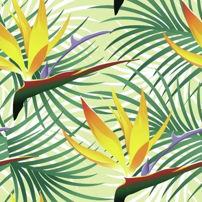 Framed Print : Tropical Pattern With Leaves and Flowers - Vector Illustration Framed Print : Tropical Pattern With Leaves and Flowers - Vector Illustration