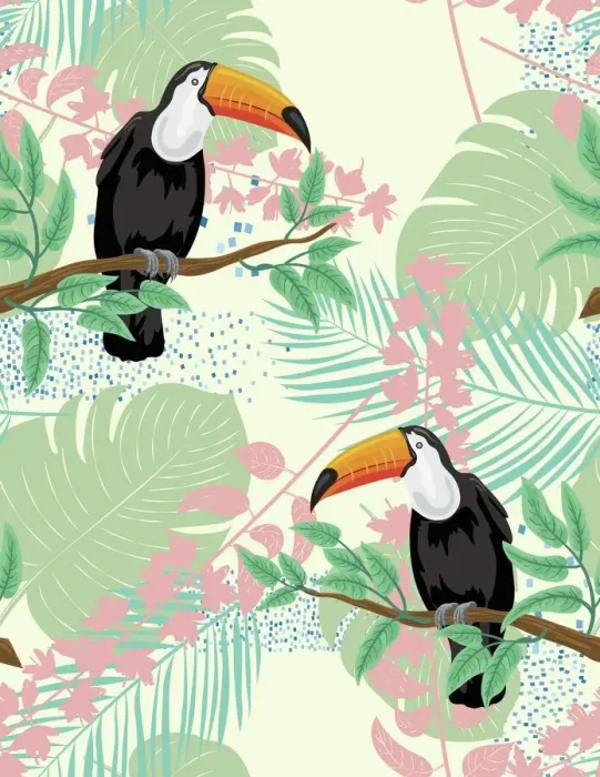 Framed Print : Tropical Plants And Toucan Seamless Pattern Framed Print : Tropical Plants And Toucan Seamless Pattern