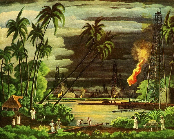 Tropical Setting with Oil Wells