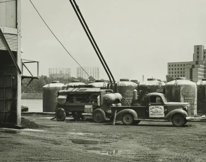 Framed Print : Truck on construction site, (B&W) Framed Print : Truck on construction site, (B&W)