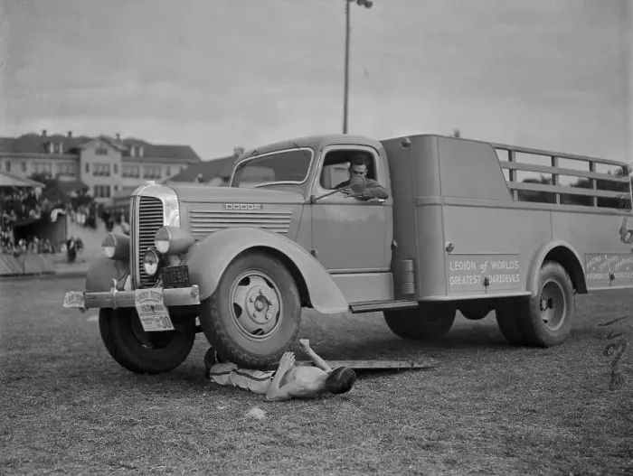 Framed Print : Truck Driving over Daredevil Framed Print : Truck Driving over Daredevil