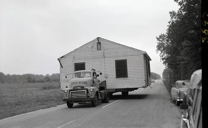 Framed Print : Truck Moving House On Road Framed Print : Truck Moving House On Road