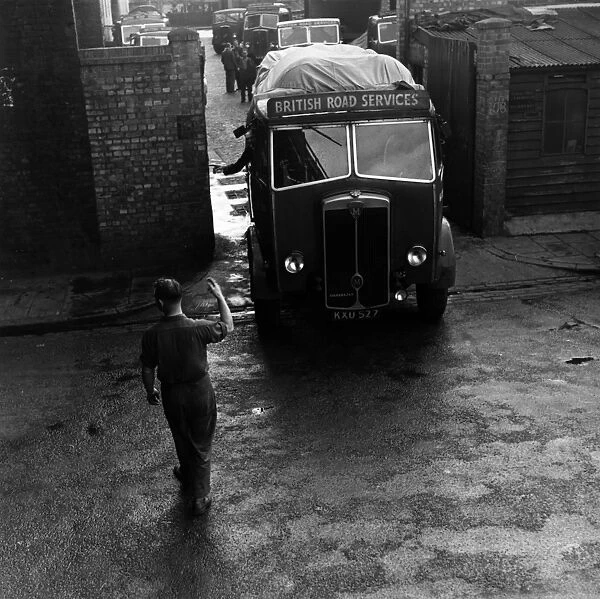 Truckers. 21st July 1951: A British Road Services truck pulls out of the