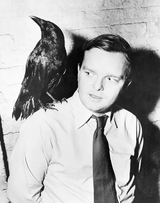 Framed Print : Truman Capote with Crow on Shoulder Framed Print : Truman Capote with Crow on Shoulder