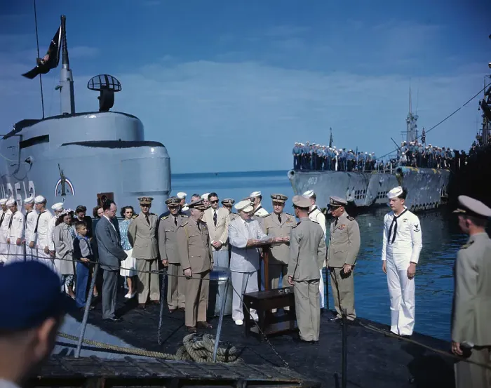 Framed Print : Truman and Navy Men at Citation Ceremonies