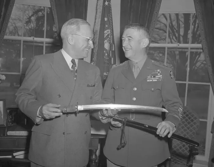 Framed Print : Truman Receives Samurai Sword from General Krueger Framed Print : Truman Receives Samurai Sword from General Krueger