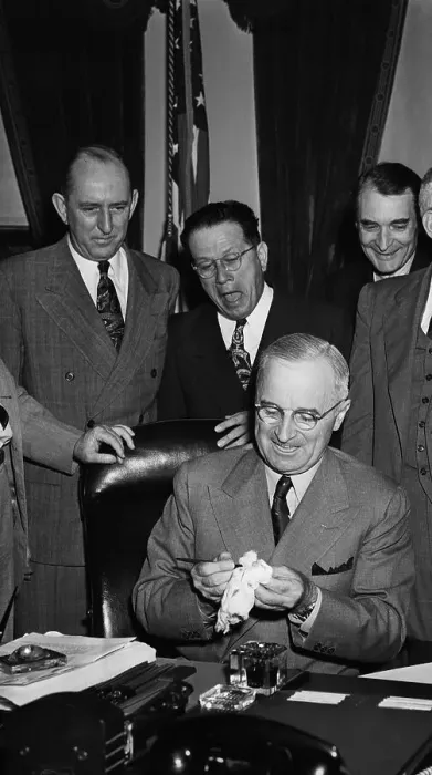 Framed Print : Truman Signing Bill, Wiping Pencil Framed Print : Truman Signing Bill, Wiping Pencil