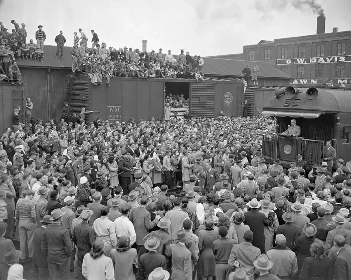 Framed Print : Truman on Train Tour with Crowd Framed Print : Truman on Train Tour with Crowd