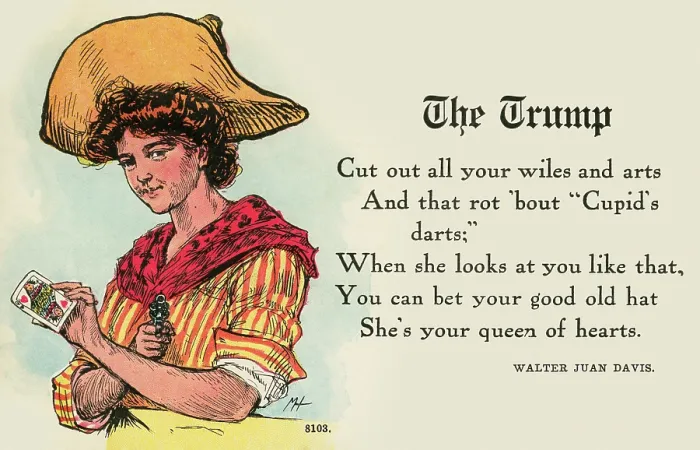 Framed Print : The Trump. One of a comic series of postcards protraying strong cowgirls Framed Print : The Trump. One of a comic series of postcards protraying strong cowgirls