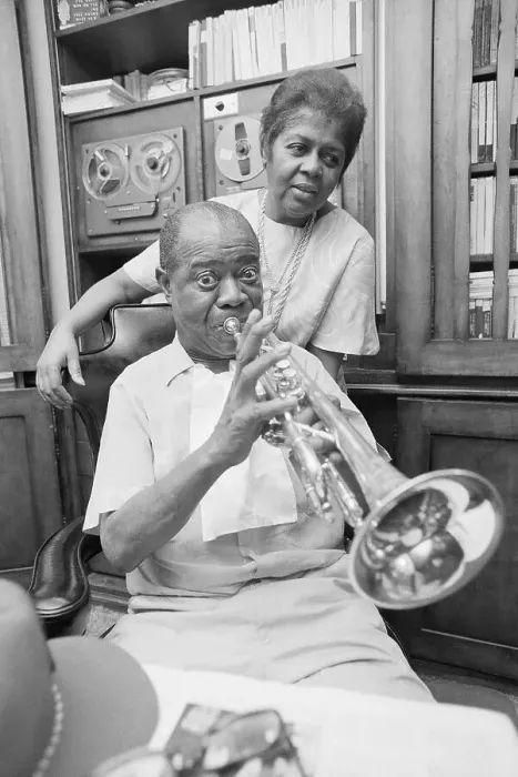 Framed Print : Trumpet Playing Louis Armstrong Being Watched By His Wife Framed Print : Trumpet Playing Louis Armstrong Being Watched By His Wife
