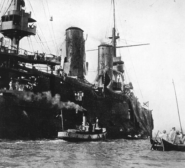 Tsarevich. The Russian battleship Tsarevich in the German treaty harbour