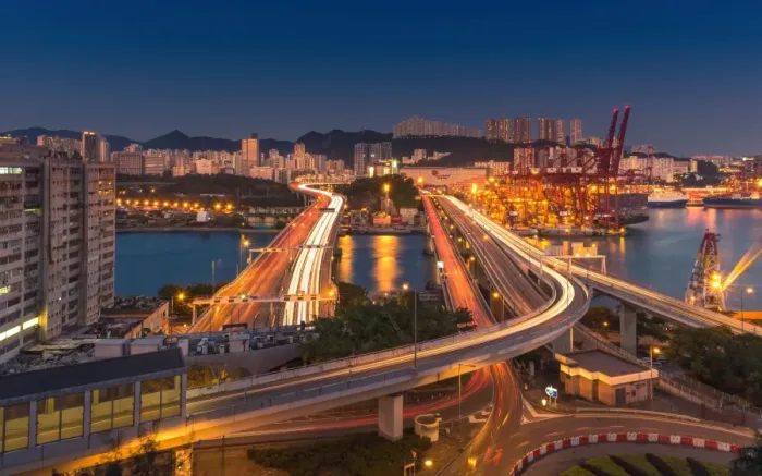 Framed Print : Tsingyi bridge at night with light trail