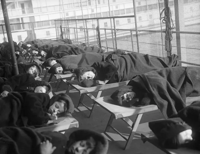 Framed Print : Tubercular School Children Bundled up on Ferry Deck Framed Print : Tubercular School Children Bundled up on Ferry Deck
