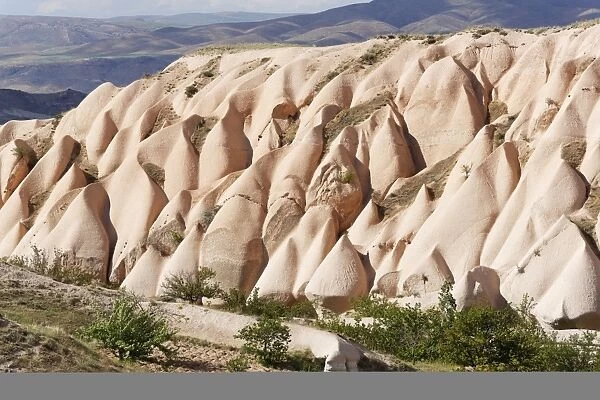 Tufa formations at Uchisar, Goreme National Park, Cappadocia, Central Anatolia Region, Anatolia, Turkey