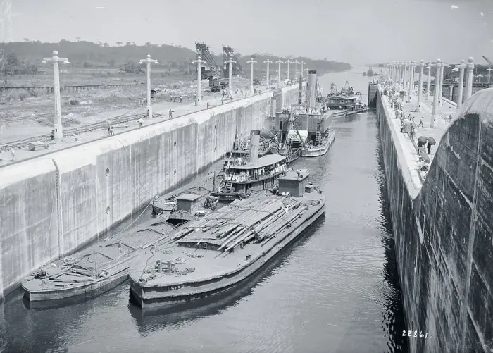 Framed Print : Tugboats and Barges in the Panama Canal's Miraflores Locks Framed Print : Tugboats and Barges in the Panama Canal's Miraflores Locks