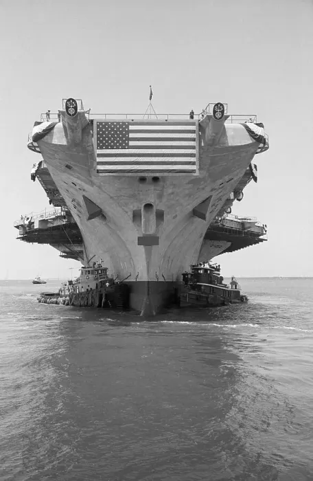 Framed Print : Tugboats Pushing the Aircraft Carrier John F. Kennedy