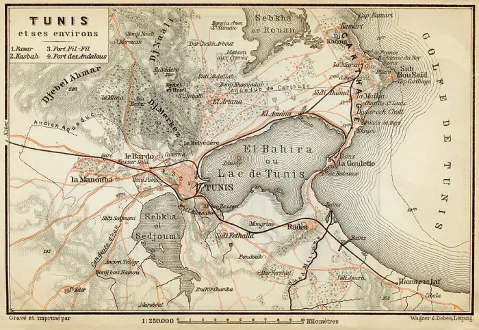 Framed Print : Tunisia - Lithograph Map Published 1890, Leipzig for Italie. Manuel du Voyageur by Karl Baedeker Framed Print : Tunisia - Lithograph Map Published 1890, Leipzig for Italie. Manuel du Voyageur by Karl Baedeker
