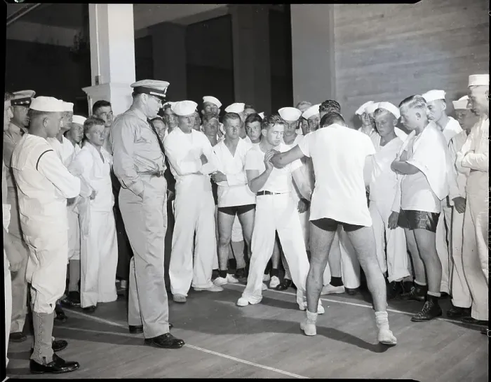 Framed Print : Tunney Watching Sailors Boxing Stance Framed Print : Tunney Watching Sailors Boxing Stance