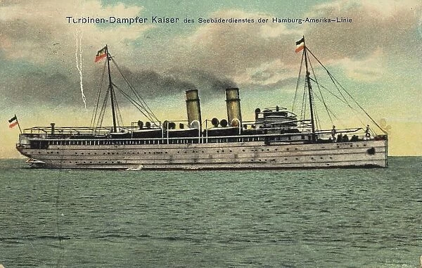 Turbine steamer Kaiser of the seaside resort service of the Hamburg-Amerika-Linie, Hamburg, Germany, postcard with text, view around ca 1910, historical, digital reproduction of a historical postcard, public domain, from that time