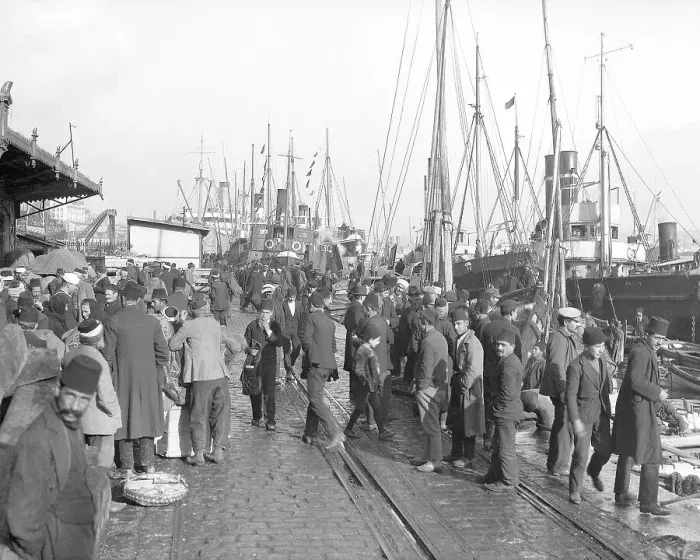 Framed Print : Turks & Refugees Congregate On Docks Framed Print : Turks & Refugees Congregate On Docks