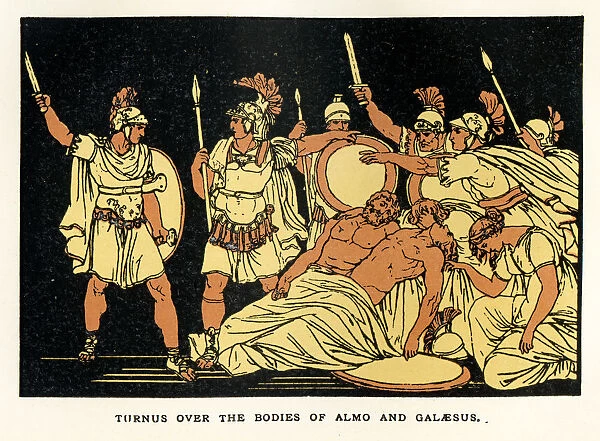 Turnus over the bodies of Almo and Galaesus