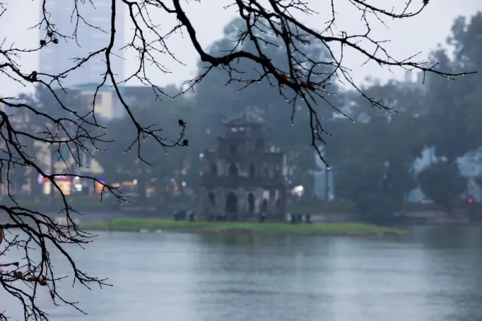 Framed Print : Turtle Tower, Rain, Center Hanoi, Winter, Morning, Vietnam