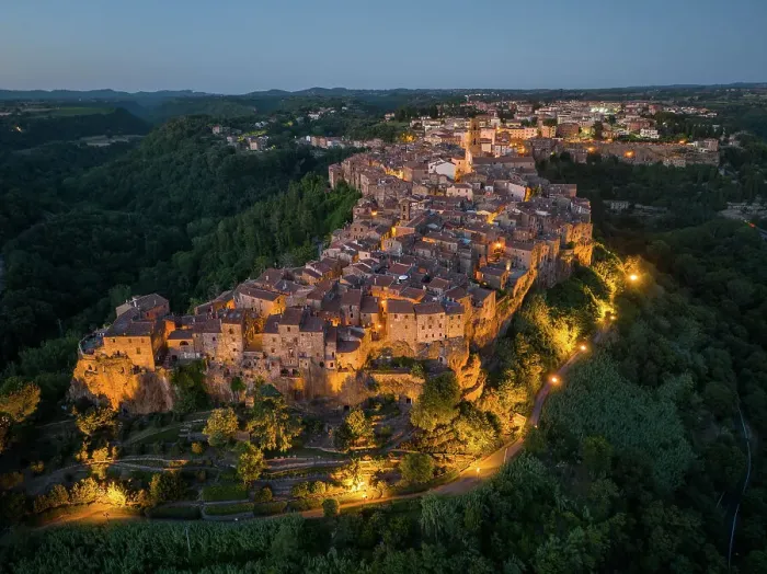 Framed Print : Tuscany, aerial view of the medieval town of Pitigliano, in the province of Grosseto, Italy at night evening Framed Print : Tuscany, aerial view of the medieval town of Pitigliano, in the province of Grosseto, Italy at night evening