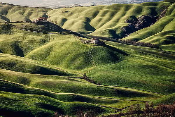 Tuscany, springtime landscape and green rolling hills