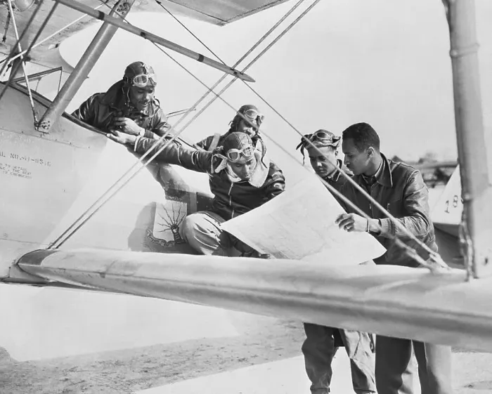 Framed Print : Tuskegee Airmen Reading Map Framed Print : Tuskegee Airmen Reading Map