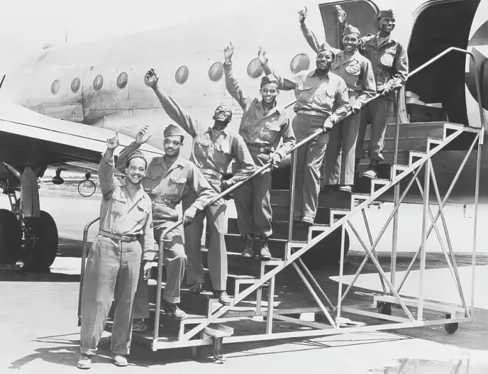 Framed Print : Tuskegee Airmen Waving On Gangway