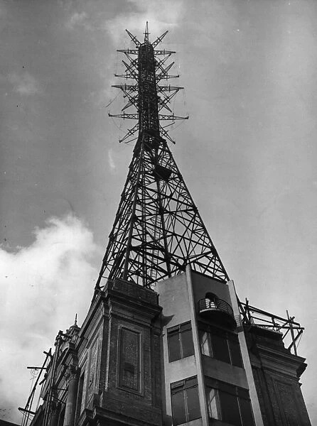 TV Masts. circa 1960: The television masts at Alexandra Palace, London