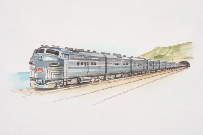 Framed Print : Twentieth Century Ltd, American passenger train emerging from tunnel Framed Print : Twentieth Century Ltd, American passenger train emerging from tunnel