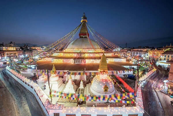 Twilight at the Boudhanath Stupa in Kathmandu, Nepal