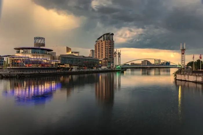 Framed Print : Twilight at Salford Quays in Manchester, UK