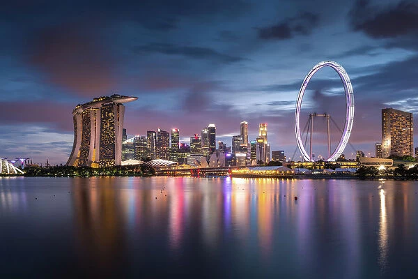 Twilight scene of downtown city skyline in Singapore