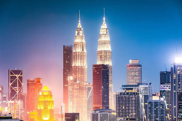 Twin towers at dusk, Kuala Lumpur, Malaysia