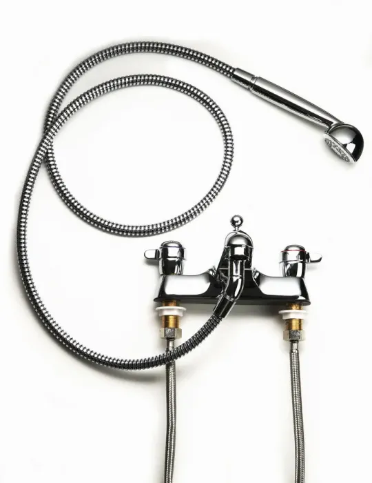 Framed Print : Two-hole mixer tap with shower attachment Framed Print : Two-hole mixer tap with shower attachment